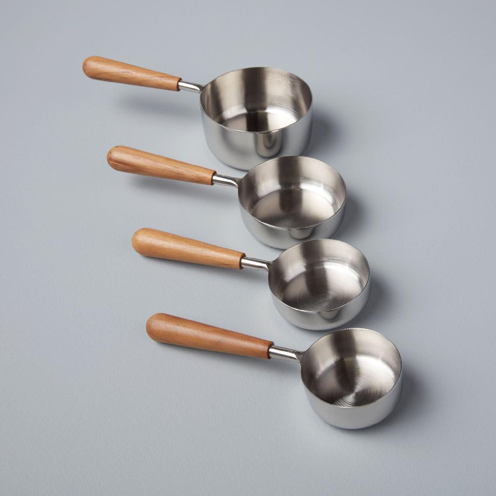 Stainless Steel and Teak Measuring Cup Set