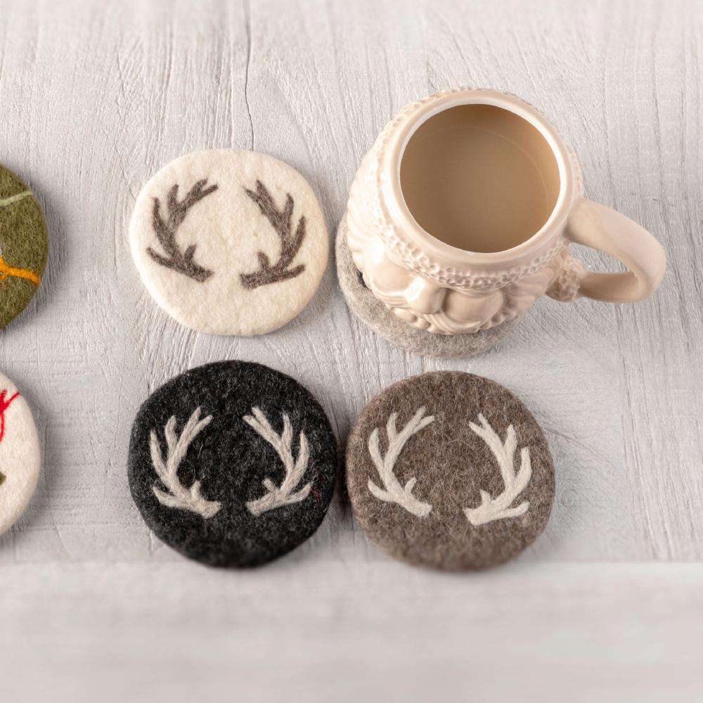 Karma Handmade Holiday Felt Round Coasters Set of 4 - Thumbnail 5